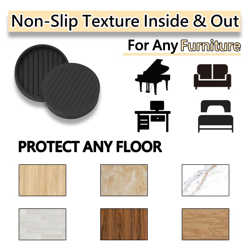 Jayen 1.5x1.5 Round Rubber Furniture Caster Cups, Anti-Sliding Furniture Pads Bed Stopper Floor Protectors with Grip - Protect Any Flooring - Image 2